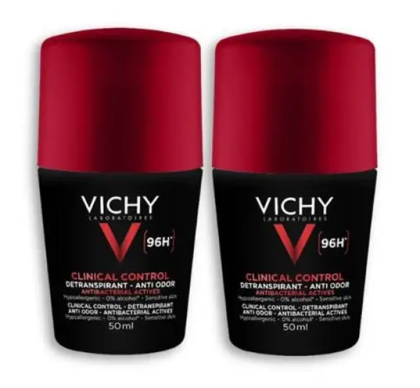 Vichy مزيل عرق للتحكم السريري 96 ساعة – عبوتان × 50 مل- image 1